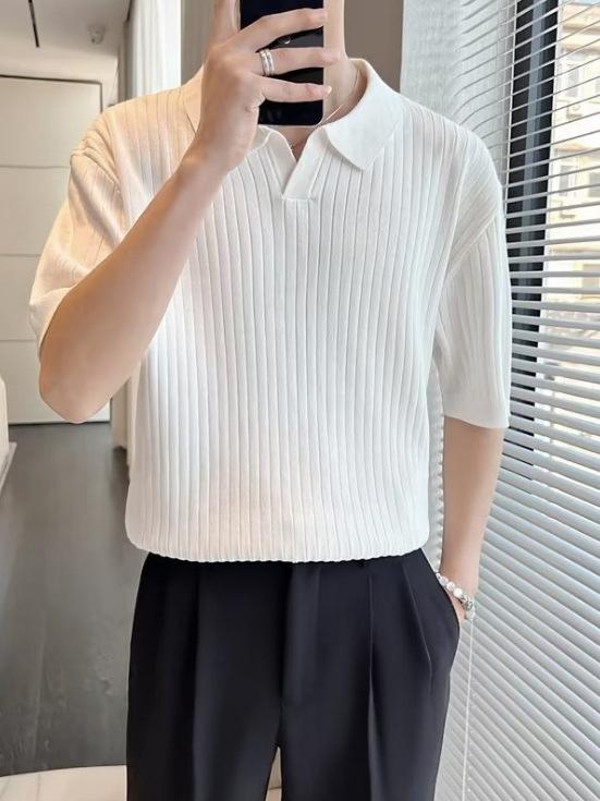 ポロシャツ メンズ スリムフィット ストレッチ 鹿の子 半袖 Tシャツ 接触冷感 伸縮性 通気性 普段使い 部屋着 韓国 カジュアル スタイル 春夏
