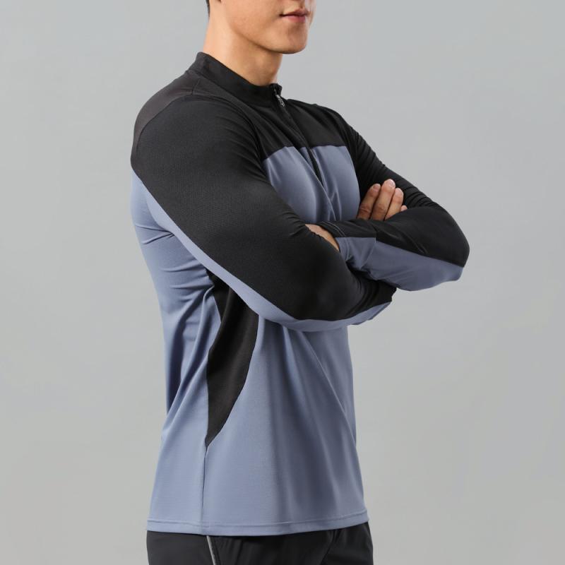 Tシャツ メンズ 男性用 長袖 立襟 ハーフジップ 無地 トレーニングウェア スポーツウェア ジム 伸縮性 ストレッチ 吸湿速乾 秋冬(x3)