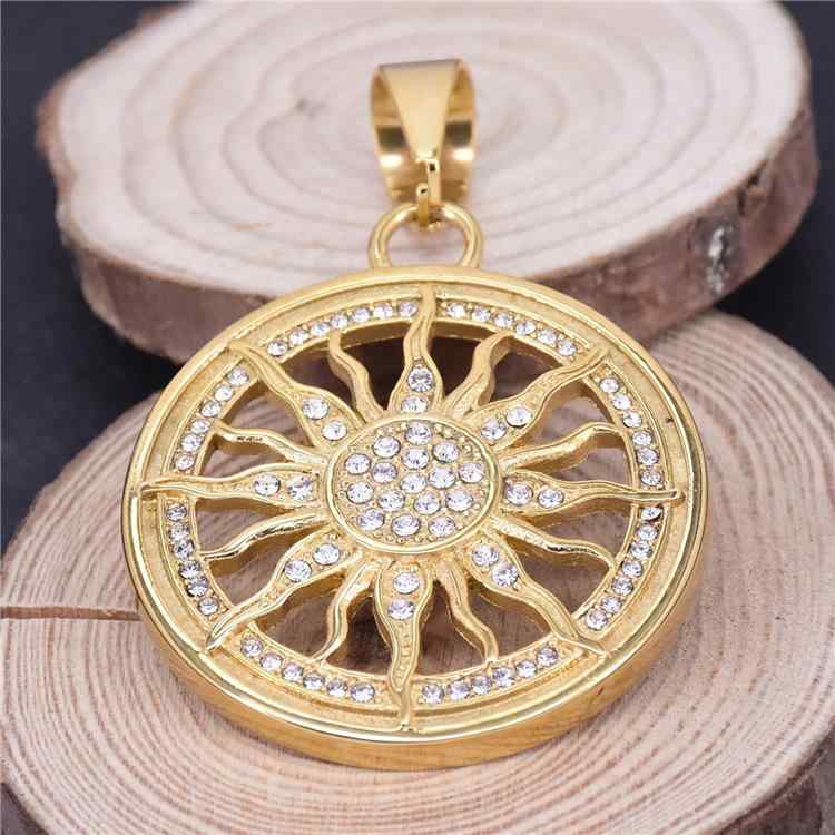 ネックレス 男性用 ステンレス 太陽 花柄 パンク 風 ペンダント レトロ ネックレス ゴールド スチール カラー アクセサリー1