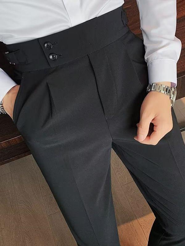 スラックス メンズ 男性用 ボトムス パンツ ズボン ビジネス カジュアル レトロ 無地 ストレート スリム 細身 春秋 高身長 白 ホワイト 黒 ブラック グレー グレー コーヒー色 綿混紡