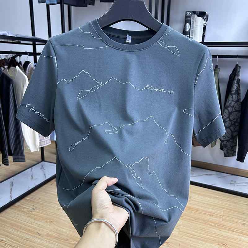 Tシャツ メンズ 男性用 接触冷感 薄手 ポリエステル 無地 スリムフィット 半袖 トップス カットソー 普段使い グレー(x5)