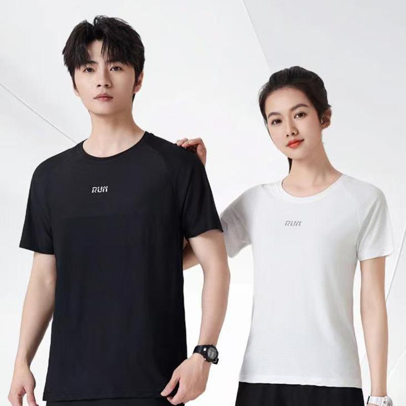 Tシャツ 男女兼用 ランニング トレーニングウェア 速乾 スポーツウェア 陸上 マラソン ジョギング 春夏 秋冬 ホワイト オレンジ スカイブルー ブラック パープル(x2)