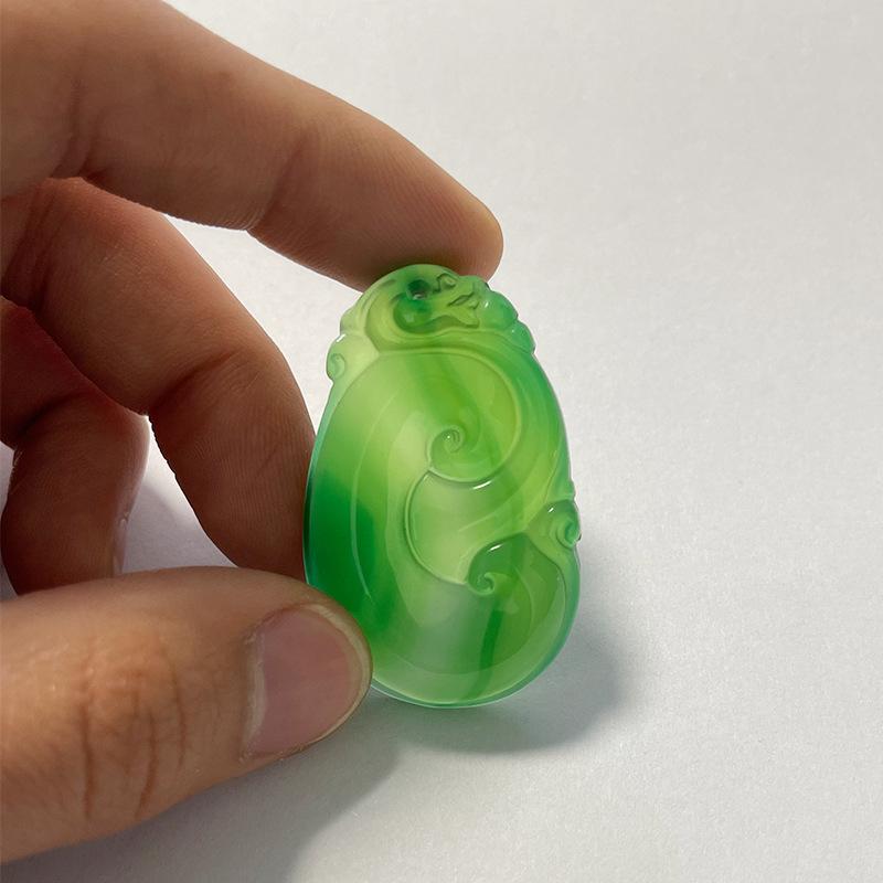 ネックレス メンズ 石 瑪瑙 グリーンスピネル 寿 龍頭 如意 ペンダント 大ぶり ギフト アクセサリー 文芸復古 ドロップシェイプ1