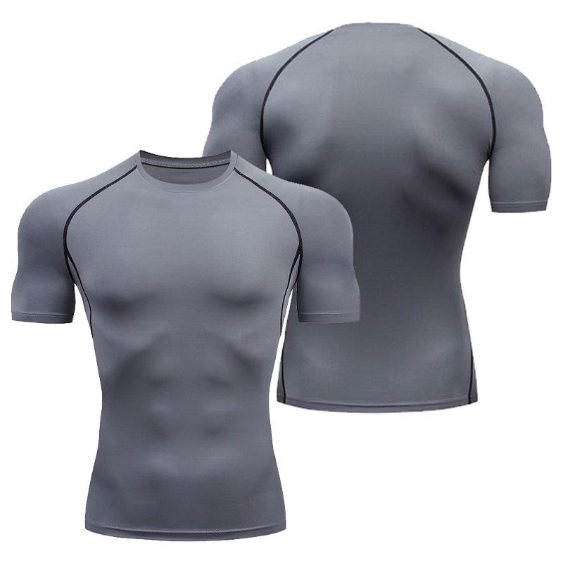 Tシャツ メンズ 男性用 ランニング フィットネスウェア スポーツウェア 春物 半袖 速乾性 伸縮性 コンプレッションウェア トレーニング ウェア 運動着 ポリエステル ブラック ホワイト(x100)