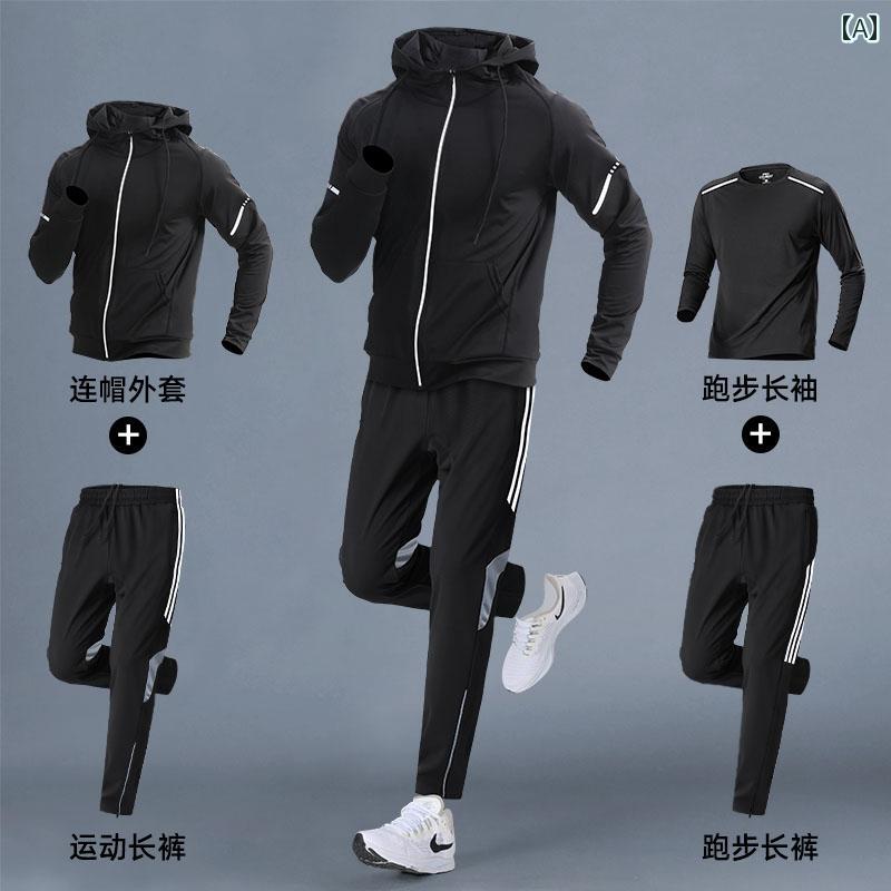 日本の ランニング スポーツウェア スーツ メンズ トレーニング 秋冬 プラスベルベット 暖かい フィットネス 朝 ジョギング サイクリング 速乾性 服