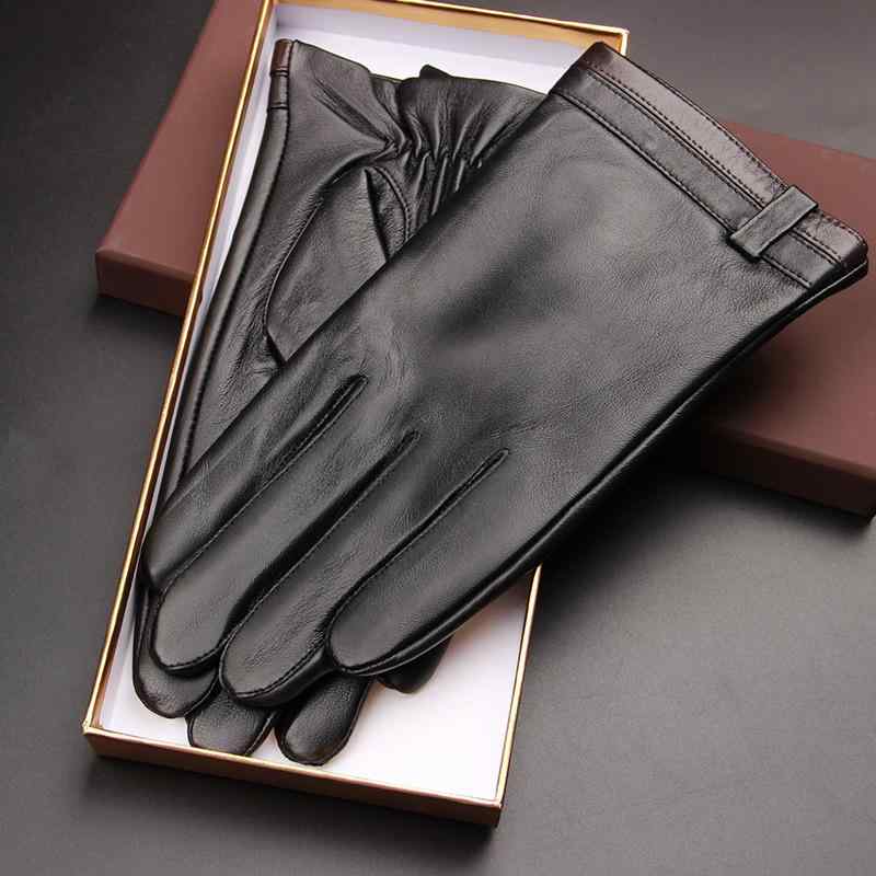 手袋 メンズ 男性用 レザーグローブ シープスキン 羊革 秋冬 防寒 暖かい 裏起毛 スマホ対応 スマートフォン対応 防風 運転 バイク 自転車 通勤 通学 ビジネス フォーマル 黒