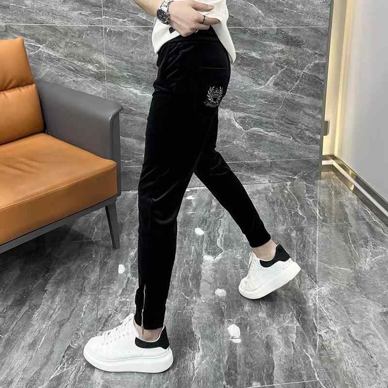 パンツ メンズ 秋冬 金糸ベルベット テーパードパンツ カジュアル スラックス スリム 中厚 小脚 無地 伸縮性 普段使い