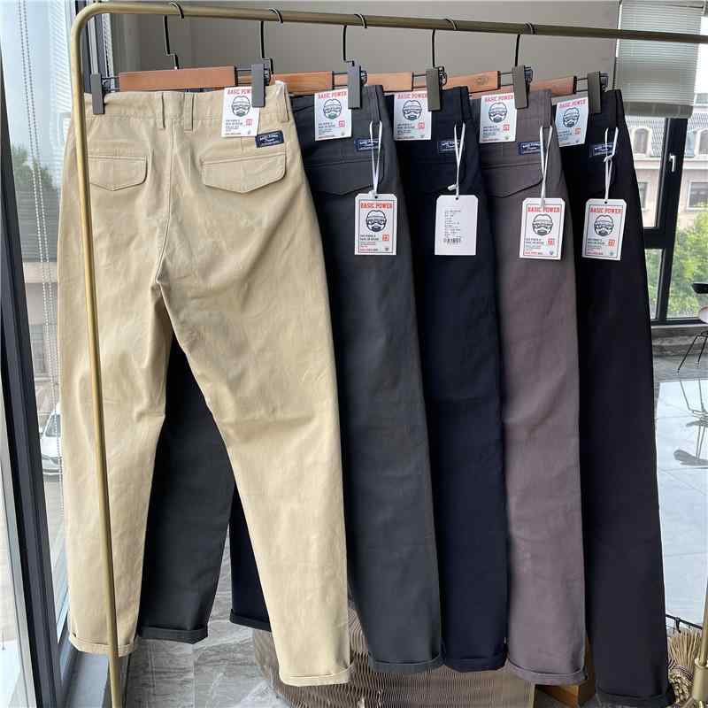 パンツ 男性用 チノパン ストレート カーゴパンツ コットン 98% 伸縮性 ウォッシュ加工 ブラック カーキ ネイビー グレー 普段使い