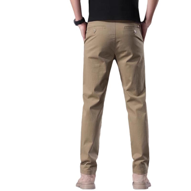 パンツ メンズ 男性用 ストレートパンツ スラックス 薄手 ズボン 綿 混紡 コットンブレンド 伸縮性 ストレッチ 無地 ポケット付き カジュアル ビジネス 普段使い カーキ グレー ブラック