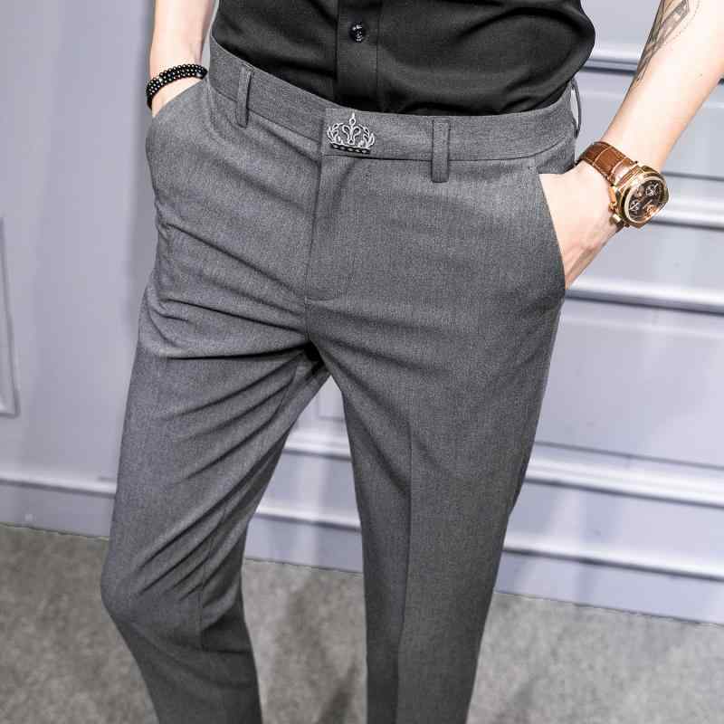 パンツ 男性用 スリム テーパードパンツ ビジネス フォーマル スラックス メンズ 紳士 小さめストレート 無地 ポリエステル混紡 黒 ブラック グレー