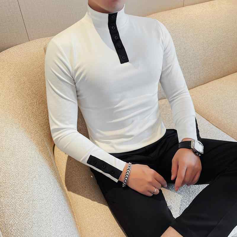 Tシャツ メンズ 男性用 長袖 秋物 無地 ハーフハイネック プルオーバー トップス カットソー ゆったり 普段使い