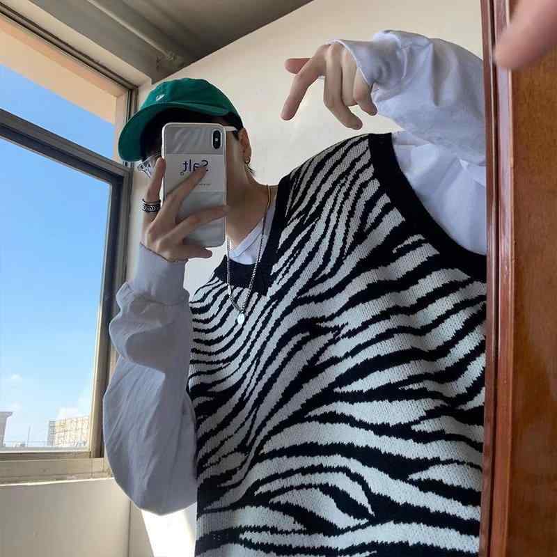 ニット メンズ 男性用 ヒョウ柄 Vネック プルオーバー セーター ベスト 春秋(x2)
