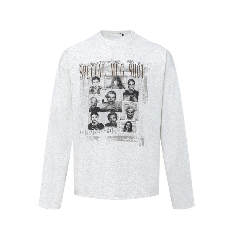 Tシャツ メンズ 男性用 長袖Tシャツ プリント コットン混紡 トップス カットソー ストリート 普段使い カジュアル 浅グレー