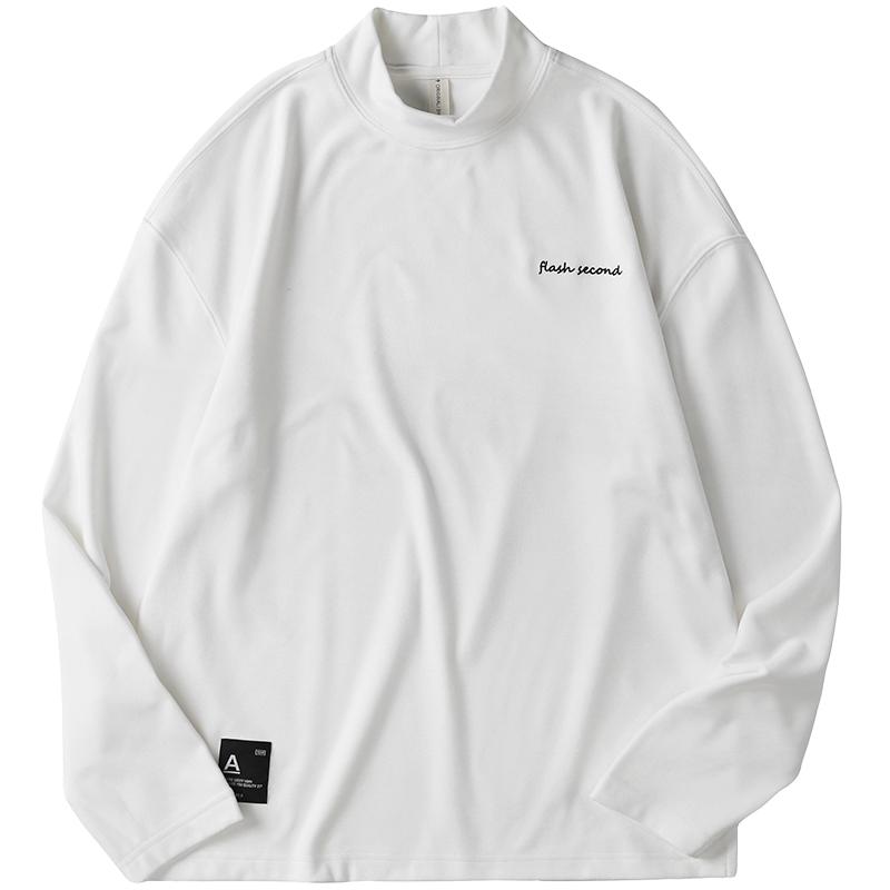 Tシャツ メンズ 長袖 立襟 秋冬 裏起毛 コットン混紡 無地 スリムフィット インナーシャツ トップス カットソー ホワイト ブラック