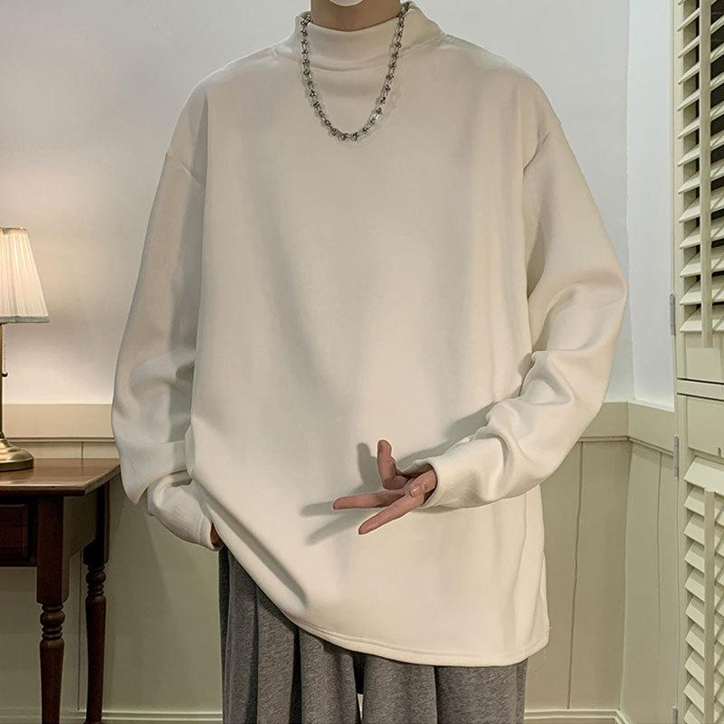 Tシャツ 男性用 ハーフハイネック トップス 長袖 ルームウェア 普段使い ブラック ホワイト グレー ブラウン ベージュ グリーン M L XL 2XL 3XL