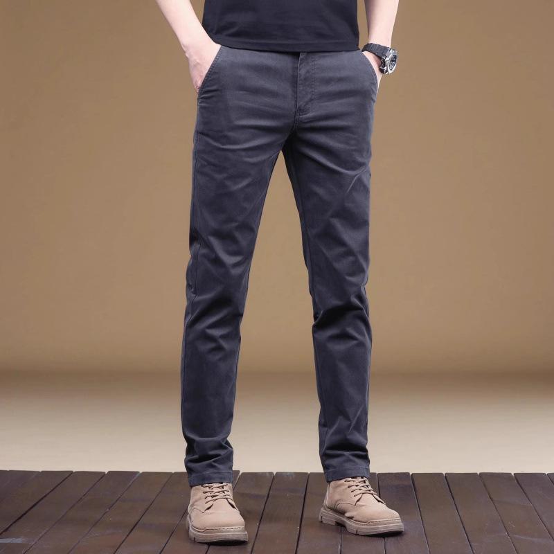 パンツ 男性用 涼しい綿混 ズボン 伸縮性 ストレートパンツ 薄手 ビジネス 普段使い グレー ブラック カーキ