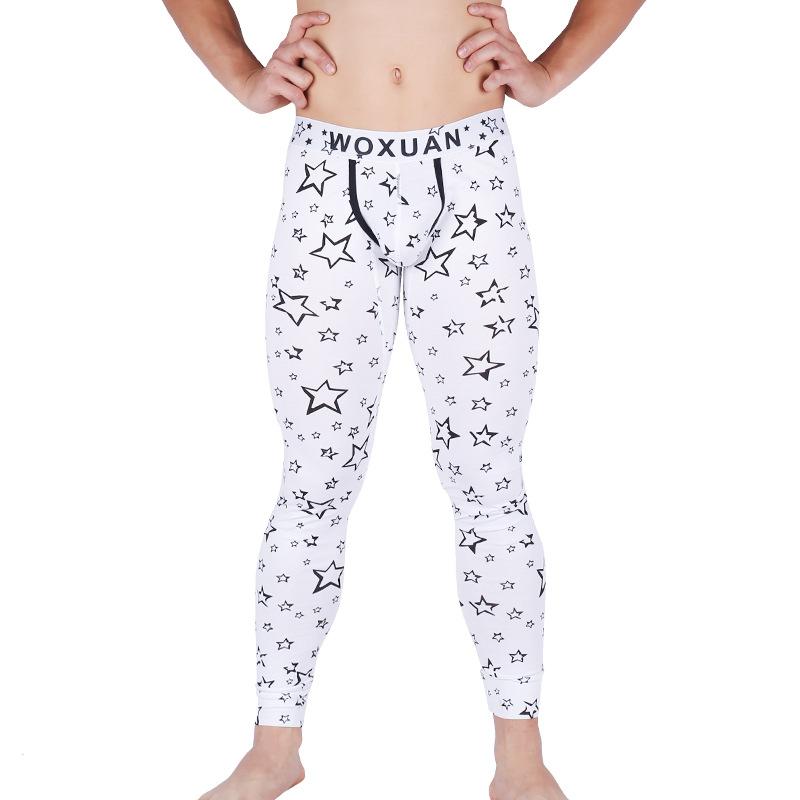 パンツ 男性用 コットン プリント あったか 保温 テーパードパンツ レギンス スパッツ ルームウェア 部屋着 ドット柄 星柄 M L XL XXL(x3)