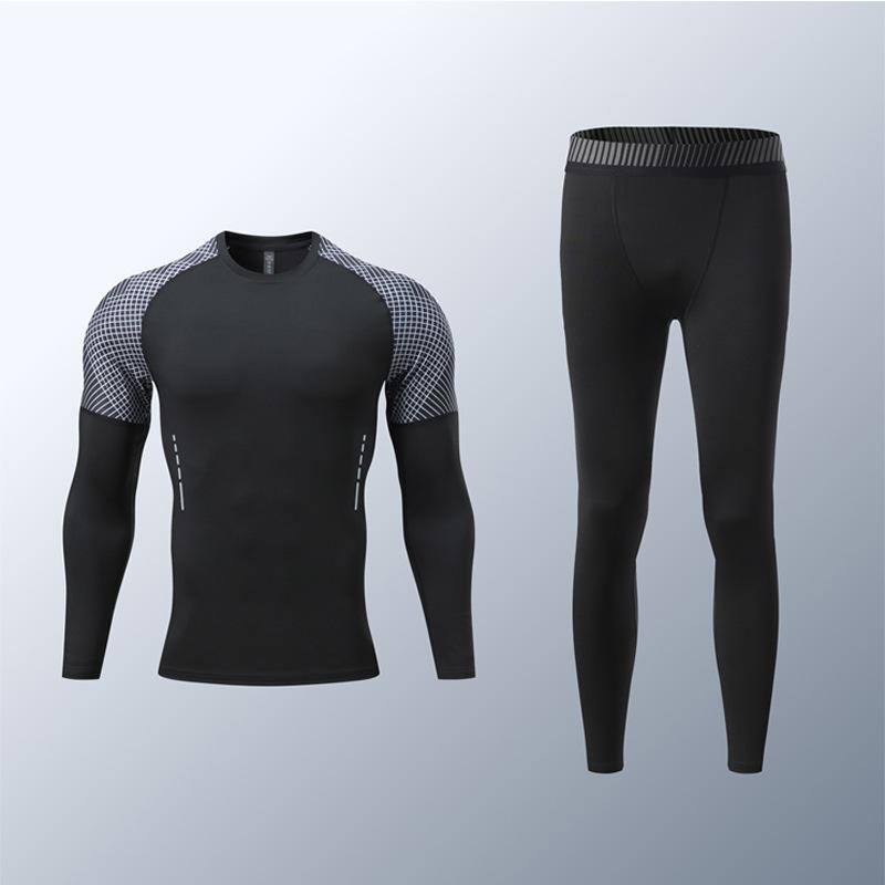 コンプレッションウェア メンズ 上下セット 男性用 秋冬用 ランニング トレーニング スポーツウェア バスケットボール サッカー 速乾性 ストレッチ インナー ブラック ダークグレー(x2)