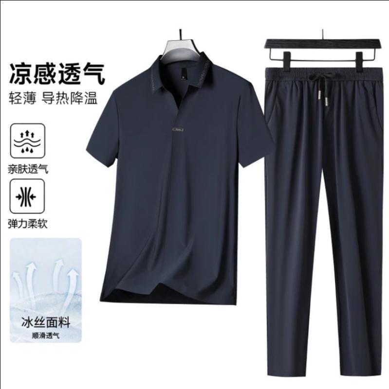 メンズ Tシャツ & パンツ セットアップ 男性用 伸縮性 スポーツウェア 無地 薄手 普段使い 部屋着 リラックスウェア 接触冷感 速乾 グレー 紺色