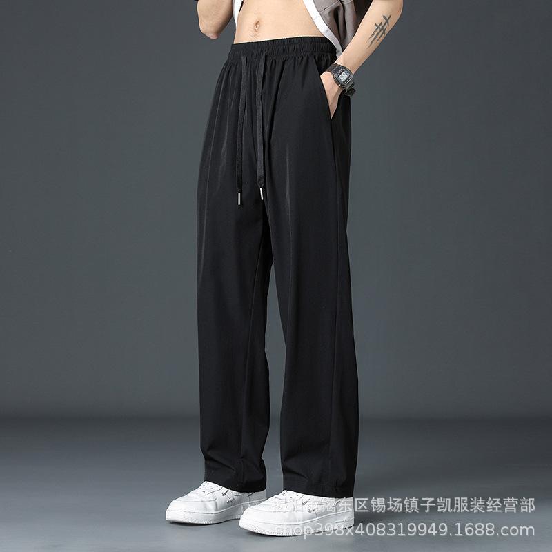 パンツ 男性用 高身長 接触冷感 薄手 ワイドレッグ カジュアル スポーツ 伸縮性 イージーパンツ ブラック グレー