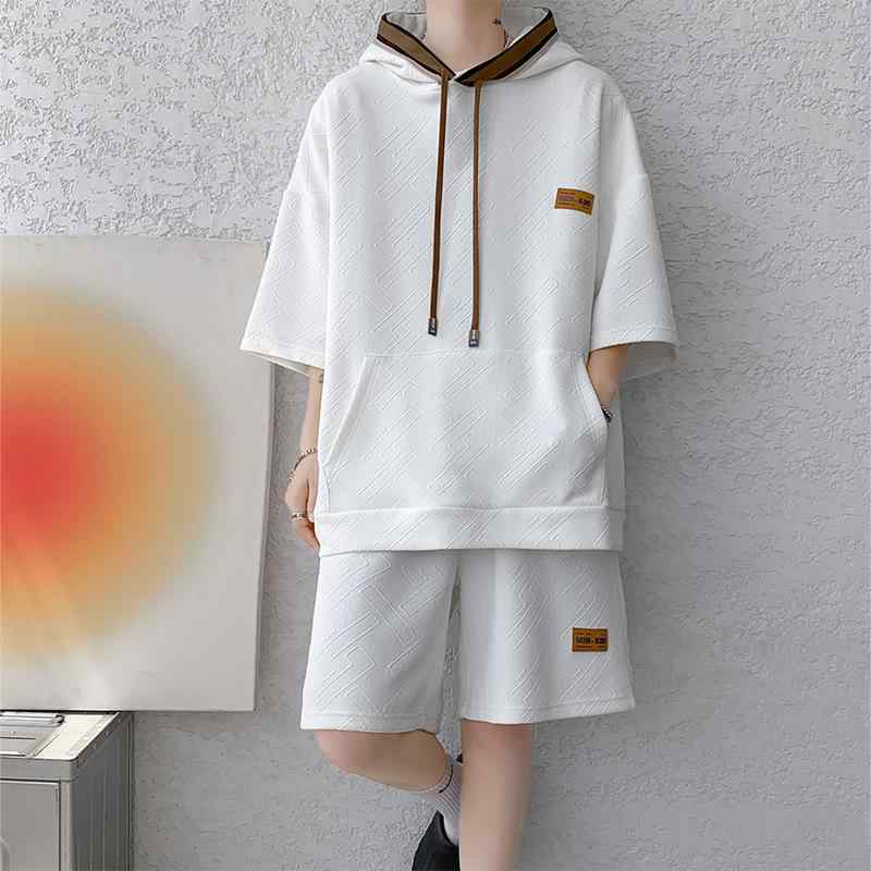 メンズ ウェア セットアップ カジュアル スポーツ 半袖 Tシャツ パーカー 薄手 夏 男性用 部屋着 ポリエステル ブラック ホワイト 大きいサイズ