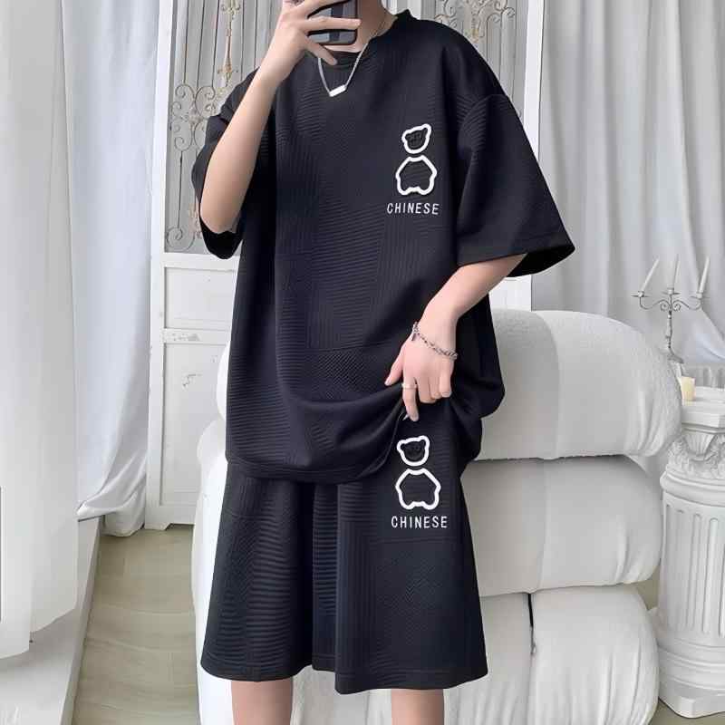 メンズ 部屋着 セットアップ 半袖 Tシャツ ハーフパンツ ポリエステル 混紡 スポーツウェア ルームウェア ブラック ホワイト グレー 普段使い アウトドア 春夏