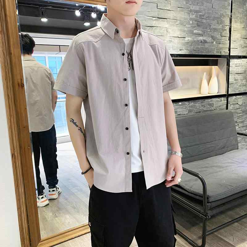 シャツ メンズ 半袖 コットン カジュアル トップス スリムフィット 無地 夏 男性用 白 黒 グレー カーキ ブルー(x2)