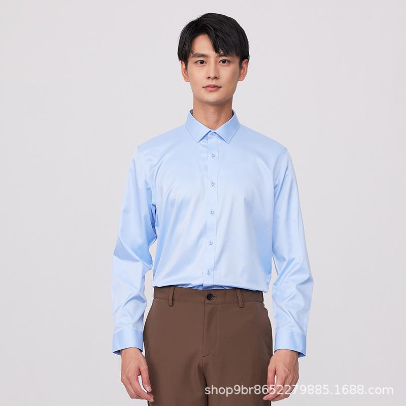 プルオーバー メンズ 成人男性用 商行為 通い用 やり方着 ポリエステル 種類釣りあい か細い 長袖 無地 白 しろがね色 薄青 黒 春夏秋冬(x50)