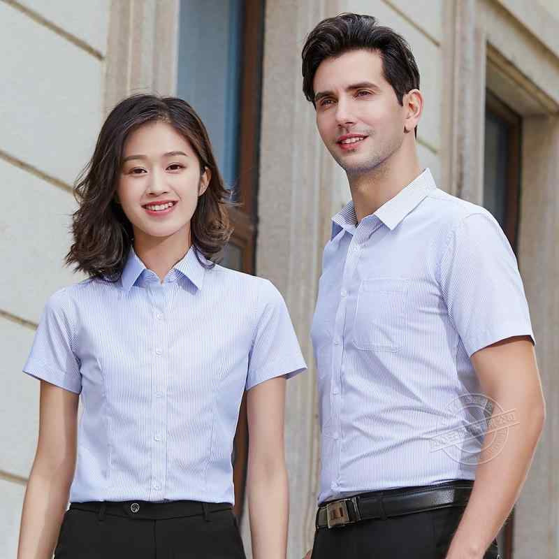シャツ レディース メンズ ビジネス スリム OL オフィス 面接 ストライプ ポリエステル ブルー パープル S M L XL XXL XXXL XXXXL