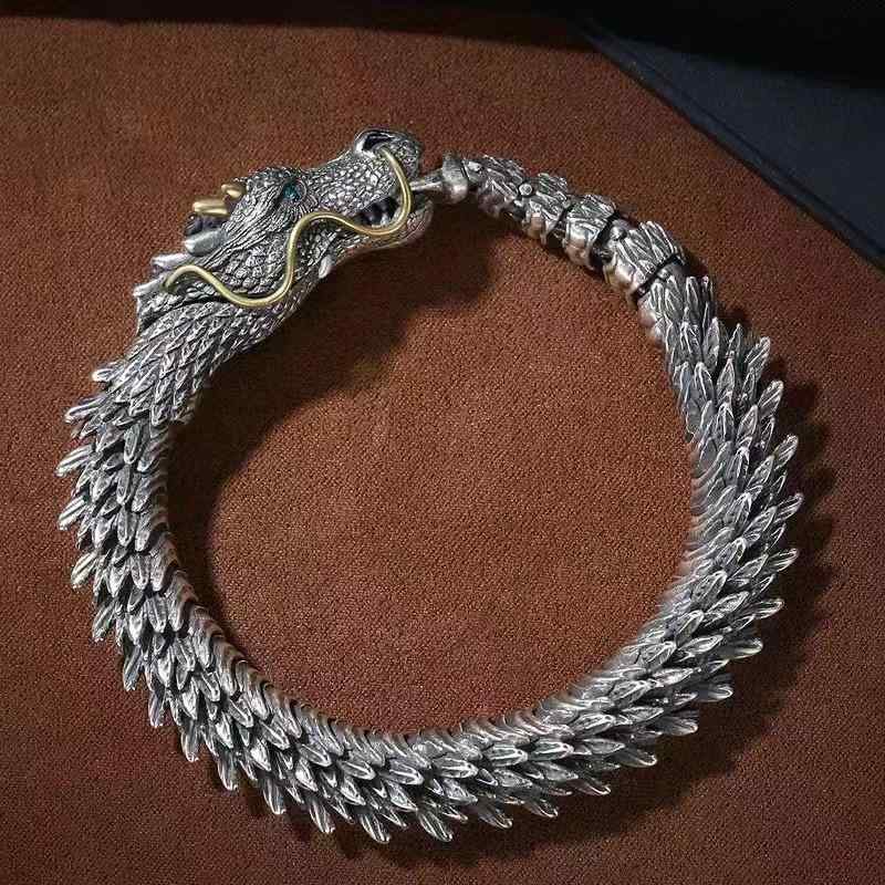 ブレスレット 男性用 シルバーアクセサリー レトロ 竜 ドラゴンモチーフ 腕輪 個性的 縁起物