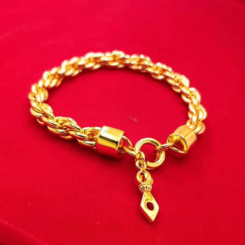 ブレスレット 男性用 8mm 銅メッキ ゴールド 麻紐 ロープチェーン OLスタイル シャンウェイスタイル ギフト 記念品
