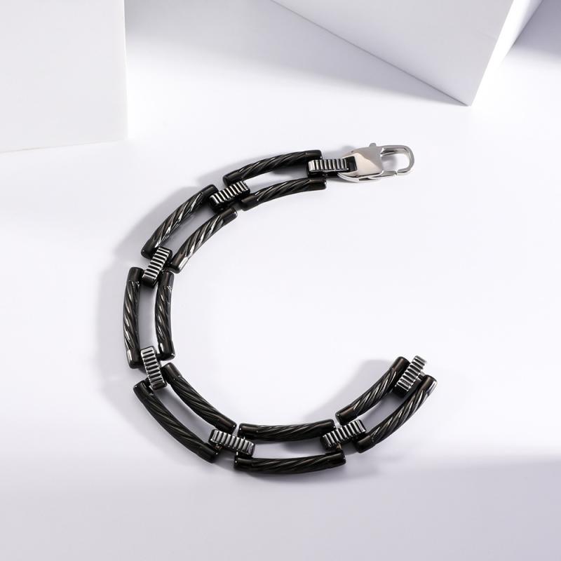 ブレスレット メンズ 男性用 ステンレス 竹節 斜紋 ギア柄 チェーン 馬蹄 バックル 電気メッキ 幾何学模様 スティールカラー