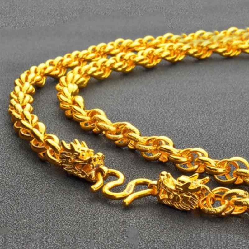 首飾り 成人男性用 24K 金メッキ 真砂ゴールド 大ぶり チェーン店 幾何学学飾りつけ 御手々御手伝いさん 麻花 金モール 水波 龍鱗 目じるし 60糎 70糎 80糎  分かりやすい メンズ レディース ユニ一発やる