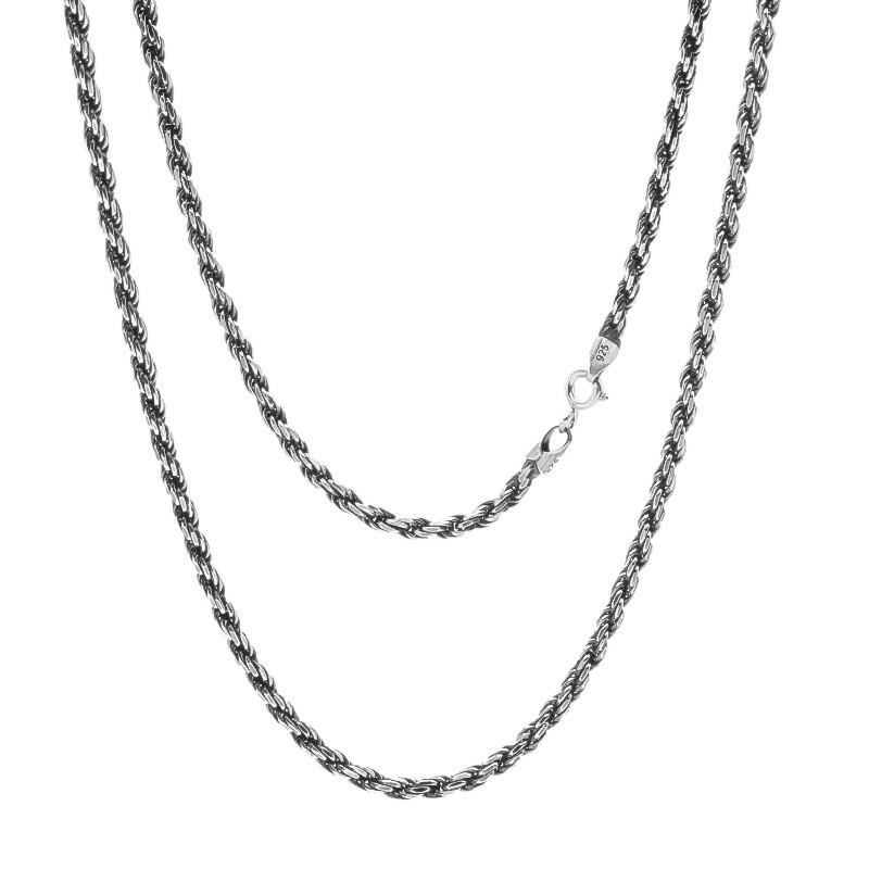 ネックレス メンズ 男性用 S925 シルバー 銀 麻紐風 麻花 チェーン レトロ ヴィンテージ風 アレルギー対応 50cm 55cm 60cm｜LINEAR shop