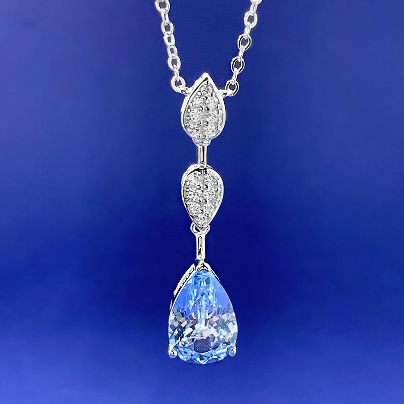 ネックレス S925 シルバー ペアシェイプ 8*12mm ドロップ型 アクアブルー ペンダント 男女兼用 925銀 電気メッキ 幾何学模様 アフリカ 南米 東南アジア 北米 アジア 中東 個性派｜LINEAR shop