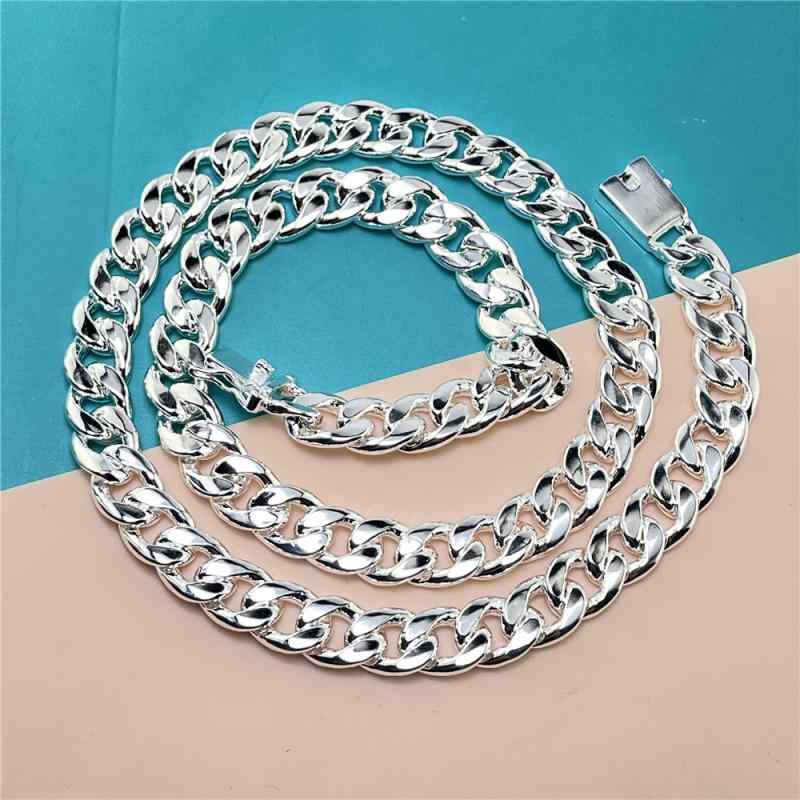 ネックレス メンズ 男性用 10mm 四角ボックス 銅製 厚銀メッキ 50cm 60cm 普段使い(x2)