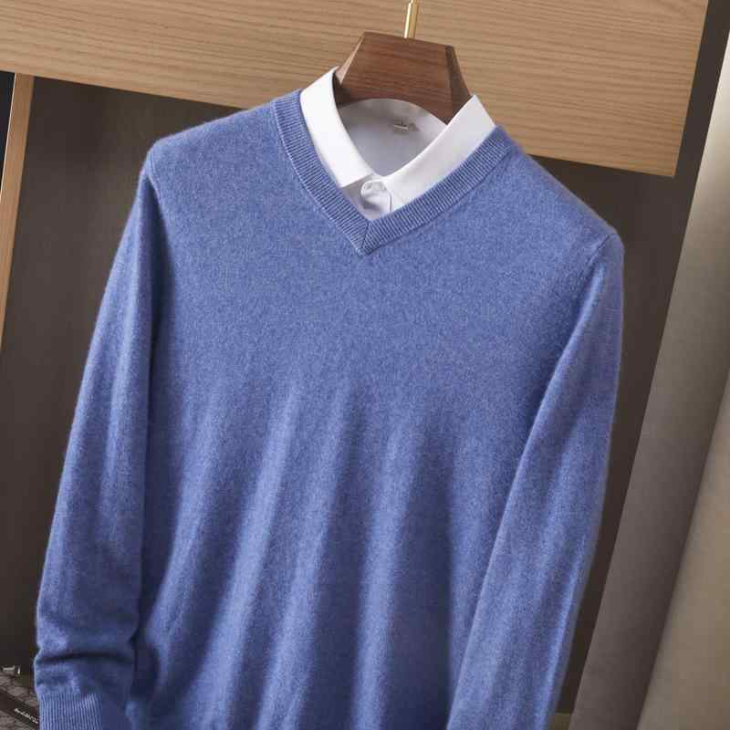 ニット メンズ 男性用 秋冬 Vネック ウール セーター ゆったり 厚手 無地 シンプル 普段使い 部屋着 ダークブルー ネイビー グレー ブラック S M L XL 2XL 3XL