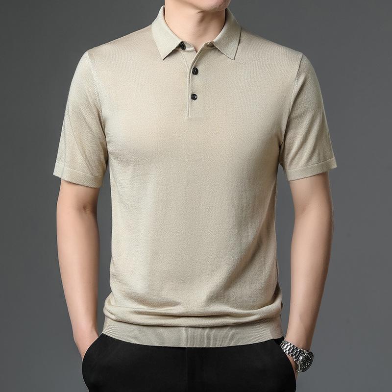 ニット ポロシャツ メンズ 紳士 男性用 カジュアル 半袖 Tシャツ 羊毛 混紡 薄手 襟付き 夏ニット トップス 無地 春夏 普段使い 30代 40代 ベージュ 新中灰 新黒灰 彩藍 ?石? 藏青 特黒 赤 ?花? 碧? M L XL XXL