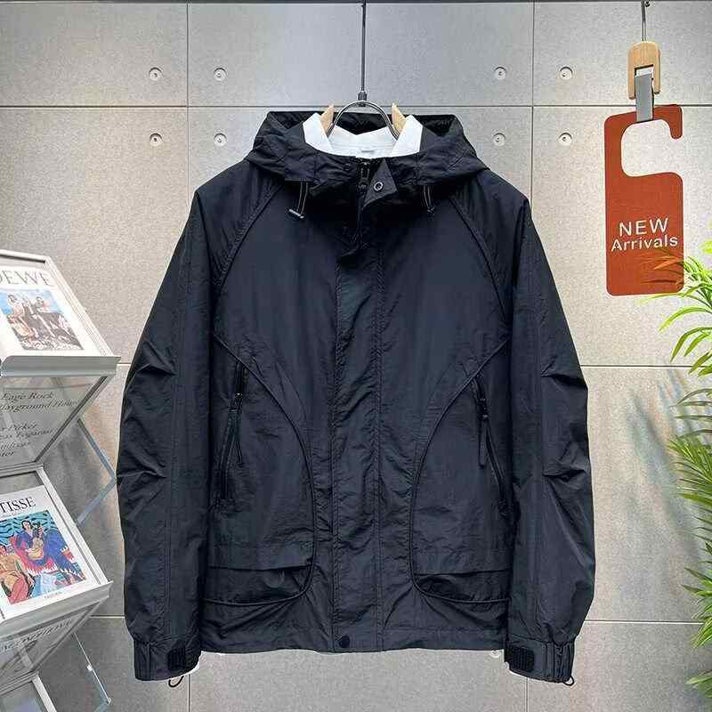ジャケット 男性用 アウター 春秋 工装 ワークスタイル ブルゾン フード付き 耐摩耗 防風 撥水 ゆったり ブラック