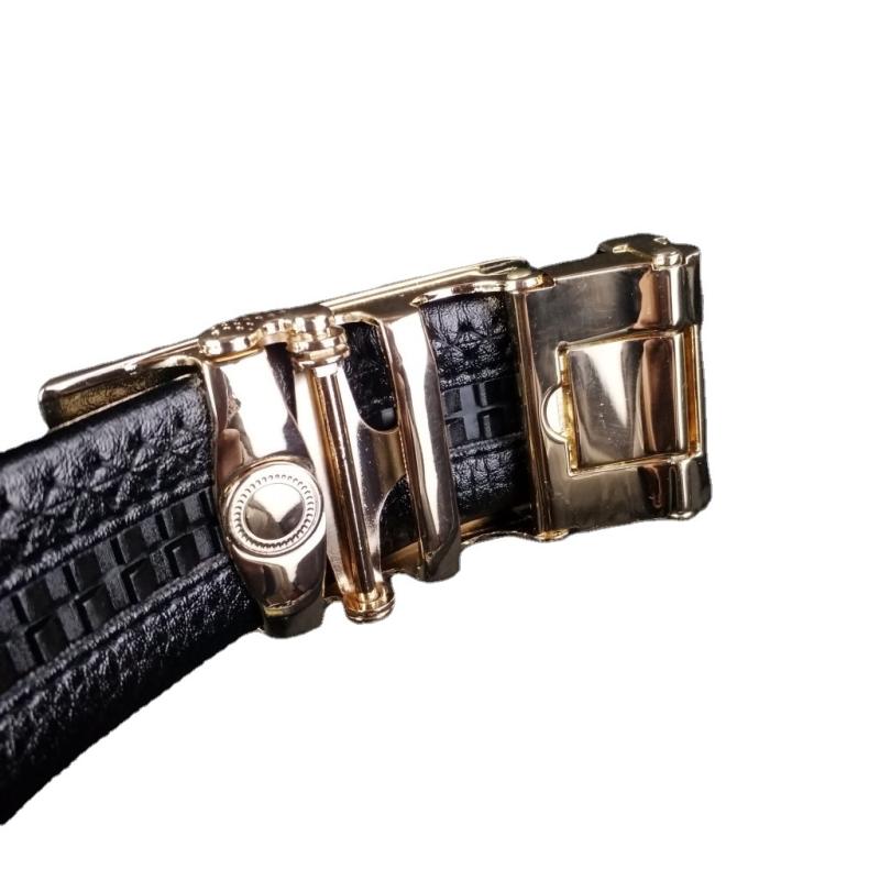 ベルト 男性用 レザーベルト 付き オートロック 合金バックル 120cm ビジネス 通勤 普段使い ブラック(x3)