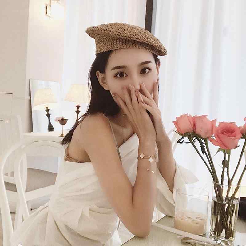 ベレー帽 レディース かわいい かぎ針編み 帽子 春夏 ニット 麦わら帽子 紫外線対策 おしゃれ カジュアル 日焼け防止 旅行用 普段使い カーキ ブラック ベージュ(x2)