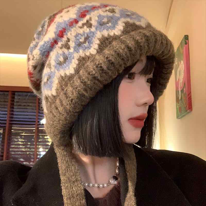 ニット帽 レディース 秋冬 フェアアイル柄 ビーニー ウォームキャップ 防寒 帽子 ブラック ベージュ モカ コーヒー(x2) 4,783円