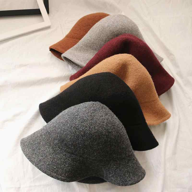 帽子 レディース ニット 漁夫帽 ウール ハット 秋冬 防寒 保温 折りたたみ バケットハット 小顔効果 かわいい 韓国 カジュアル ブラック グレー カーキ(x2)