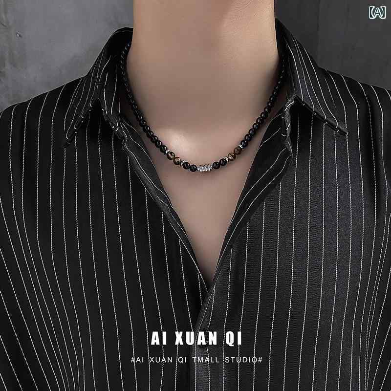 黒曜石 ネックレス メンズ 仏教 ビーズ ニッチ ペンダント 豪華 ブラック ネック ストラップ 鎖骨 セーター チェーンな 軽い 品