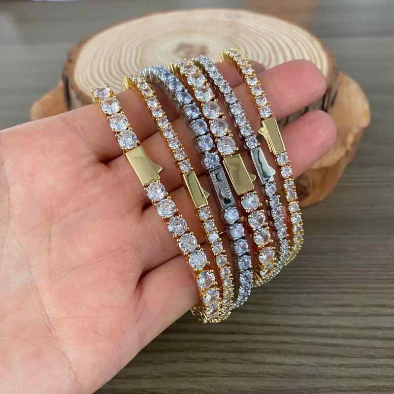 ブレスレット メンズ チタン鋼 テニスチェーン 調整可能 スプリングクラスプ ジルコニア ?? ?? ステンレス 金属 アレルギー対応 幾何学模様1