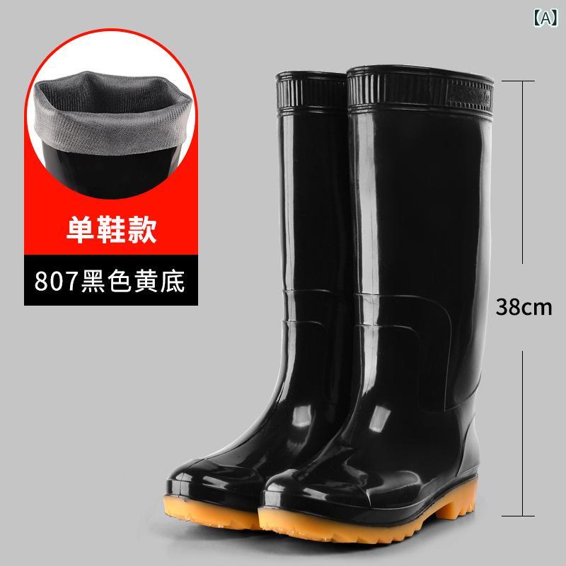 長靴 メンズ 成人男性用 レインブーツ 細工物ブーツ 上滑り打ち切り 塑・屬製 日月 黒 黒いこと 高筒1