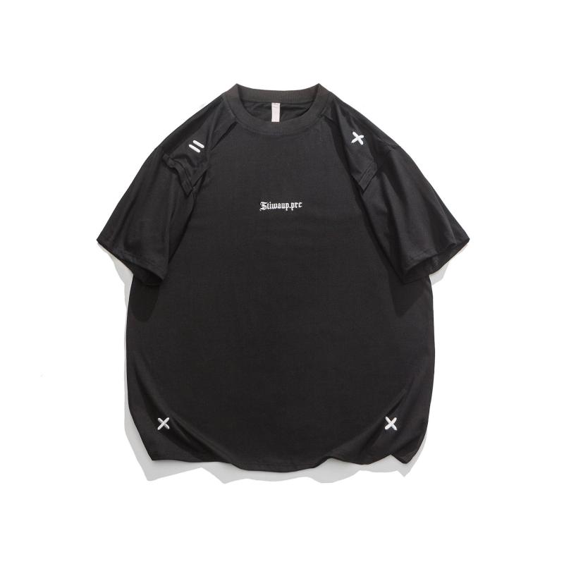 Tシャツ メンズ 男性用 半袖 コットン トップス カットソー 丸首 ドロップショルダー ゆったりサイズ カジュアル 白 黒