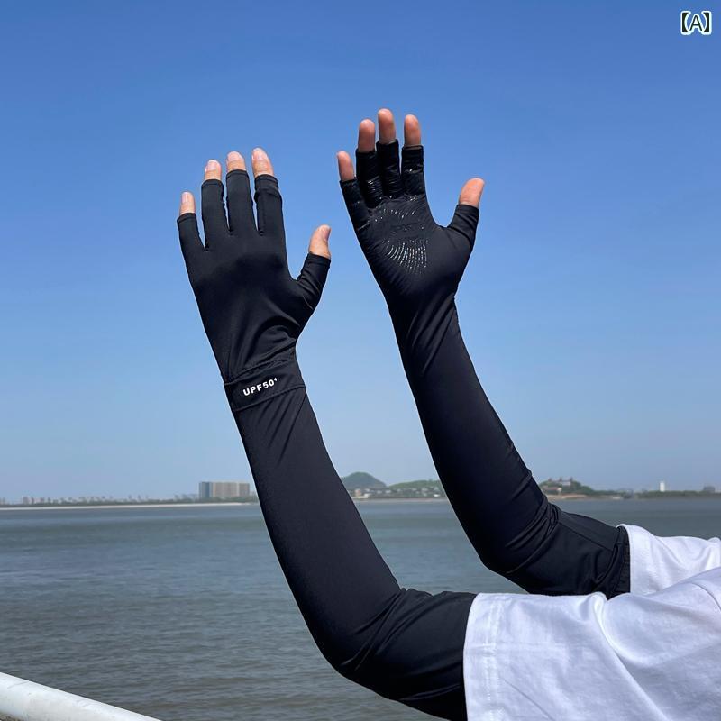 メンズ 日焼け防止 手袋 夏用 涼しい クール 快適 運転・ サイクリング用 UV カット 指なし ロングアーム カバー.オシャレ