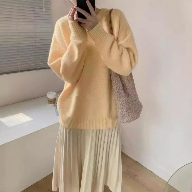 ニット レディース 秋冬 セーター ゆったり ラウンドネック プルオーバー 厚手 無地 普段使い かわいい カジュアル 長袖 トップス 韓国 ドロップショルダー オフホワイト ピンク グレー レッド ブラック ブルー イエロー