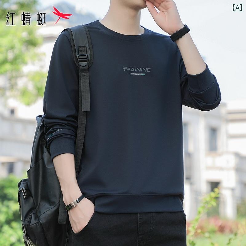 赤 トンボ カジュアル 長袖 Tシャツ メンズ 春秋 新 大きいサイズ ルーズ ラウンドネック トレーナー.オシャレシンプルスタイル
